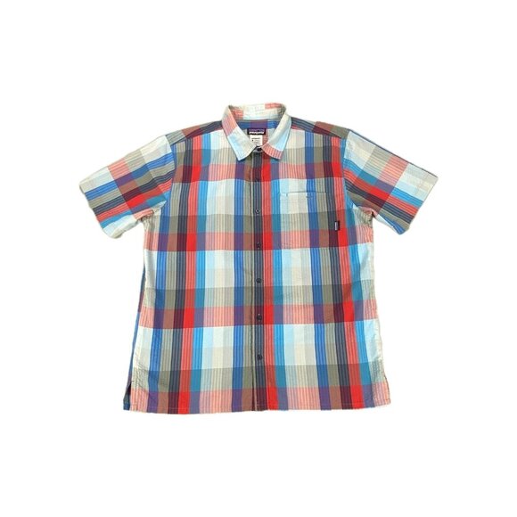 Patagonia Puckerware Shirt Mens Large Blue Red Gray Warm Wear Comfort Button Up - Picture 4 of 11